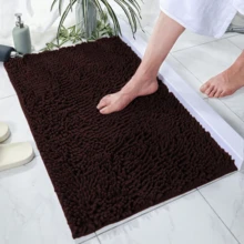 1pc Minimalist Soft Chenille Absorbent Non-Slip Bathroom Mat, Toilet Mat - Coffee Brown - View 5