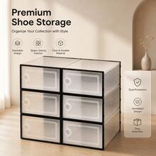 6/12/24-Pack Shoe Storage Boxes, Transparent Plastic Stackable Shoe Cabinet Organizer, Space-Saving Folding Athletic Shoe Container Rack - 查看 1