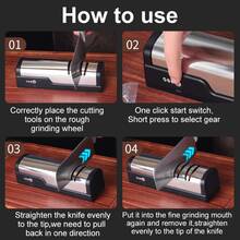 SOKANY Electric Knife Sharpener, Multi-Function Professional Sharpener, One-Touch Fast Sharpening, 2-Level Thickness Adjustment, Type-C Charging (Equipped With 1200mAh Lithium Battery), Suitable For Kitchen Knives/Fruit Knives/Scissors - Silver - View 8