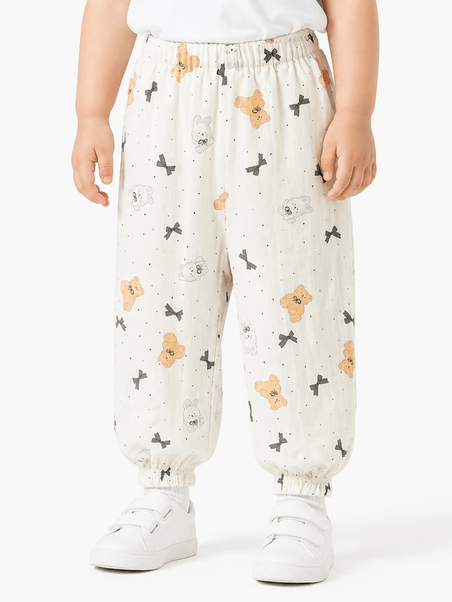 Balabala Young Girl Anti-Mosquito Anti-Insect Bow Pattern Lightweight Breathable Outdoor Long Pants For Summer - White Coffee Color - View 1