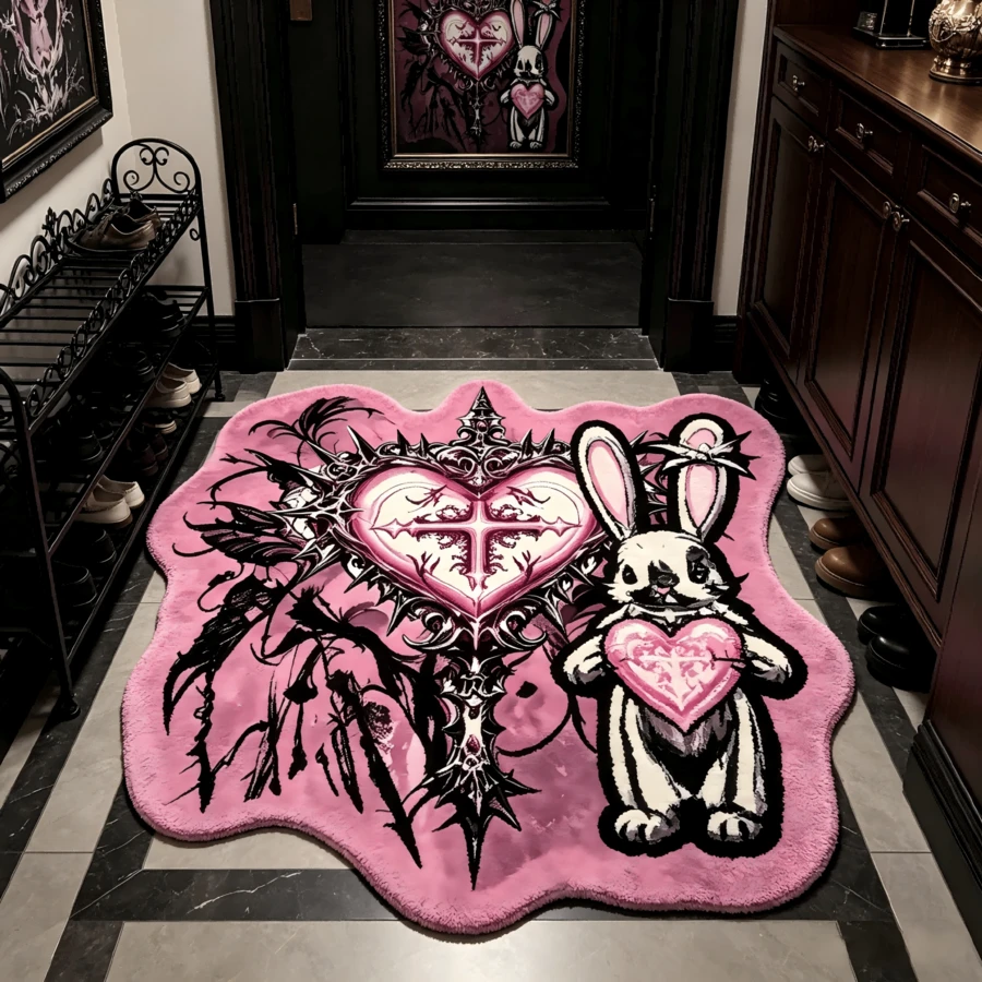 1 pieza Alfombra de corazón con espinas negro & rosa, Halloween, estilo gótico oscuro, alfombra engrosada, alfombra gruesa, alfombra de felpa, alfombra engrosada, alfombra decorativa, decoración de dormitorio, alfombra pequeña, alfombra, decoración del hogar, alfombra de sala de estar, alfombra pequeña de sala de estar, alfombra de dormitorio, decoración del hogar de sala de estar, alfombra para exteriores, alfombra lavable - Multicolor - Ver 1
