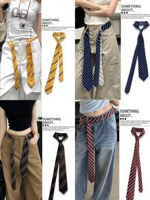 1pc Vintage Striped Long Belt 146cm/57.48in, Exuding Luxury And Fashion Sense, Y2k Style Accessory, New Tie, Scarf And Ribbon - Multicolor - View 1