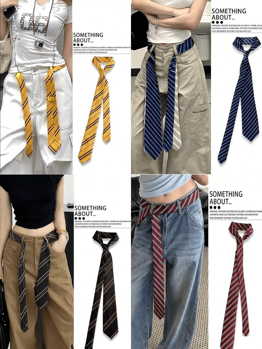 1pc Vintage Striped Long Belt 146cm/57.48in, Exuding Luxury And Fashion Sense, Y2k Style Accessory, New Tie, Scarf And Ribbon - Multicolor - View 1