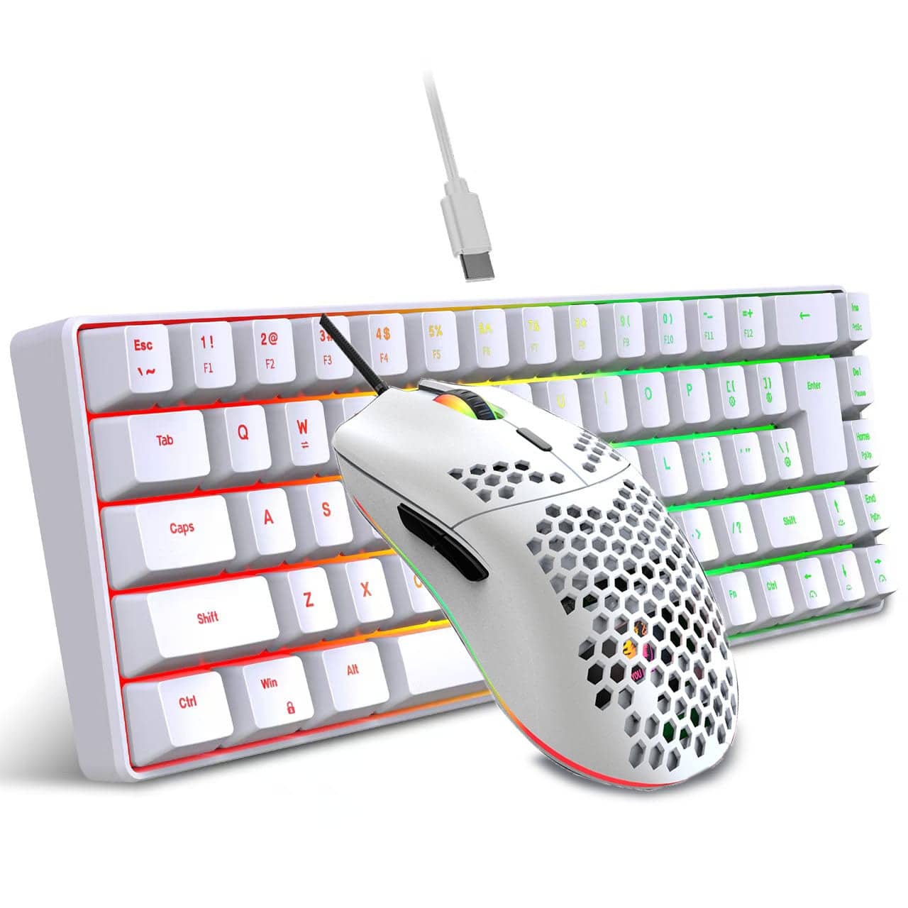 Set Keyboard dan Mouse Berkabel HXSJ, Keyboard Membran 68 Tombol, Pencahayaan RGB Kontras Hitam dan Putih, USB Plug and Play, Bahan ABS, Cocok untuk Penggunaan di Rumah, Kantor, dan Gaming (Model: V200 + J900) - View 1
