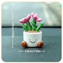 4 Styles Cartoon Potted Plant Car Decor, Slip-Resistant Base Design, Dual Use For Car Interior & Desktop, Universal Fit - Cartoon Bonsai - View 8