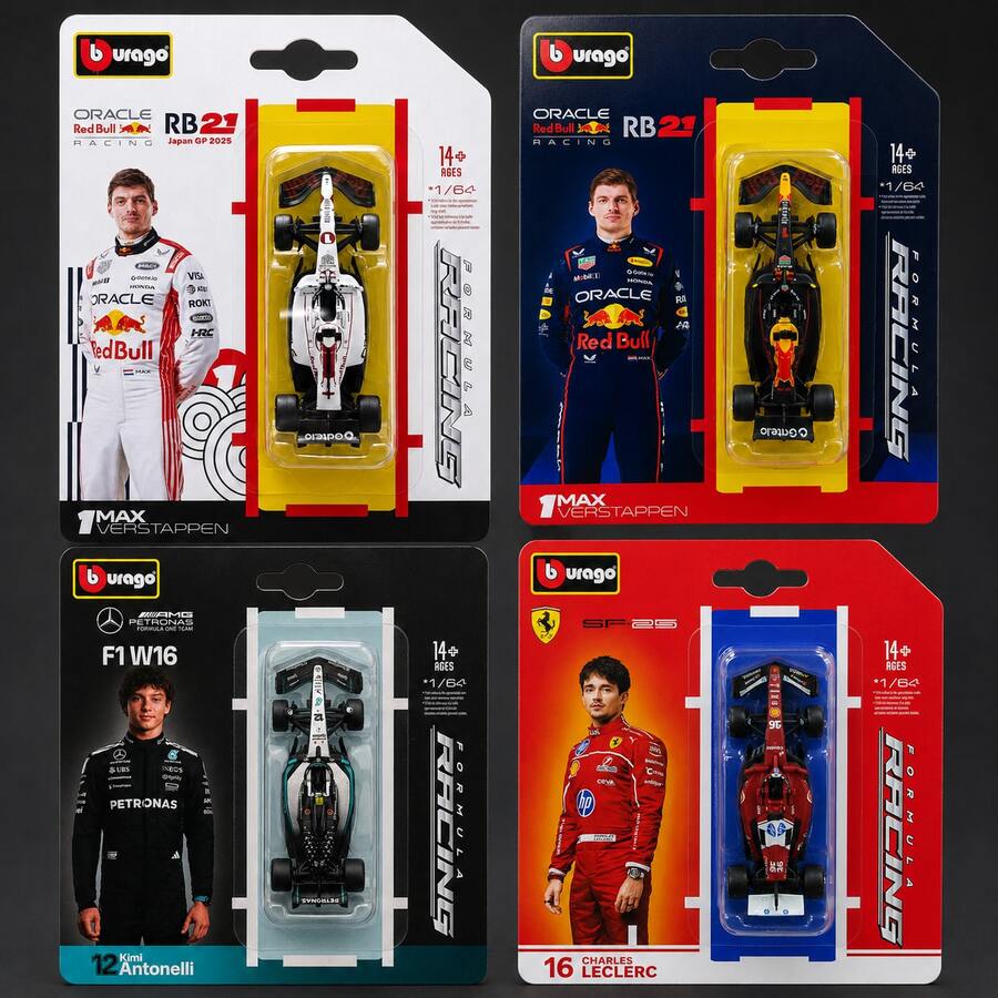 2025新款 1:64 Bburago 2025 F1 合金壓鑄車模 - Ferr-Ari SF25/Red Bull RB21/AMG W16 E Performance/Mcl-Aren MCL39 賽車模型,完美收藏禮物,適合節日生日 - 彩色 - 查看 1
