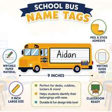 30pcs School Bus Name Label Stickers, Suitable For Classroom, 9 Inch Desk Name Plates, Bus Shaped Peel And Stick Student Name Labels With Writing Lines, Teacher Supplies And Back To School Decor - A - View 6