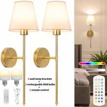 2 buah Lampu Dinding Bertenaga Baterai, Lampu Dinding Nirkabel Warna Emas dengan Kontrol Jarak Jauh, 9 Mode Warna, Lampu Dinding Isi Ulang, Cocok untuk Kamar Tidur dan Ruang Tamu - A - View 13