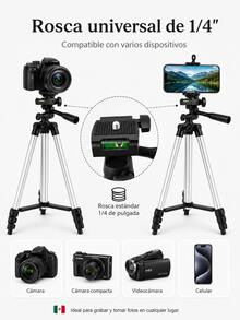 102cm Aluminum Tripod For Cell Phone And Camera, 3-In-1 Adjustable And Foldable Tripod With 360° Rotation And 1/4'' Thread, Compatible With Ring Light For Photo, Video And Vlog - View 6