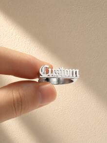 Women's Customized Stainless Steel Personalized Name Ring, Minimalist Custom Couple Ring Jewelry, With Gift Box, Summer Beach Accessory - Multicolor - View 18