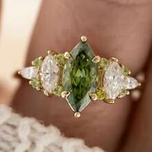 1pc Creative 4-Prong Water Drop Pear-Shaped Geometric Olive Green Couple Ring For Women, Suitable For Valentine's Day, Party, Gathering Gift Jewelry - Yellow-green - View 8