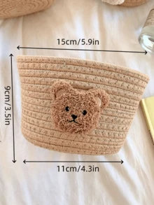 1pc Round Bear Storage Basket, The First Choice For Desktop Clutter Storage, Cartoon Bear Design Round Woven Storage Basket, Cartoon Bear Desktop Organizer Box, Children's Toy Storage Basket, Handwoven Storage Basket, Cartoon Bear Desktop Organizer Box, Suitable For Living Room, Office Desk, Bedside Table, Can Store Jewelry, Cosmetics, Children's Toys, Stationery And Other Small Items, Desktop Clutter Storage Basket - View 3