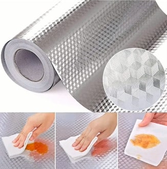 15.7x196.9 Inches Silver Self Adhesive Aluminum Foil Kitchen Splash Guard Peel Stick Cabinet Shelf Liner Wall Sticker - Übersicht 1