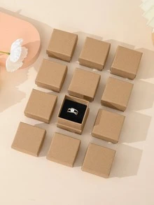12pcs Minimalist Premium Jewelry Packaging Boxes, Suitable For Earrings, Rings, Necklaces, Pendants, Perfect For Holiday Gift Packaging - Khaki - View 1