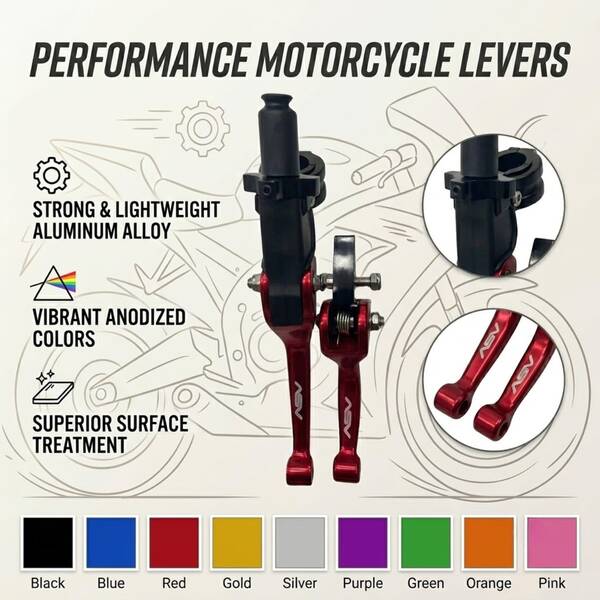 1 Pair Universal 7/8" 22mm Foldable Aluminum Alloy Motorcycle Brake And Clutch Levers, Suitable For 50cc-150cc Dirt Bikes And ATVs