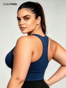 Sujetador deportivo corto talla grande sin costuras con espalda de corredor acanalado para pilates, uso diario y entrenamiento en el gimnasio - Multicolor - Ver 3