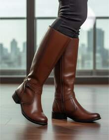 Bota Feminina Montaria Country Detalhe Metal Cano Longo Estampa Modelo Leve e macio Marrom - Marrom - Visão 6