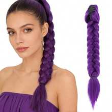 Rambut Ekor Kuda Kepang Ungu Wanita | Wig Ekor Kuda Kepang Ungu Jepit, Cocok untuk Natal, Festival Musik, Pesta Dansa, Cosplay, Rambut Serat Lurus Tahan Suhu Tinggi - Gaya A - View 4