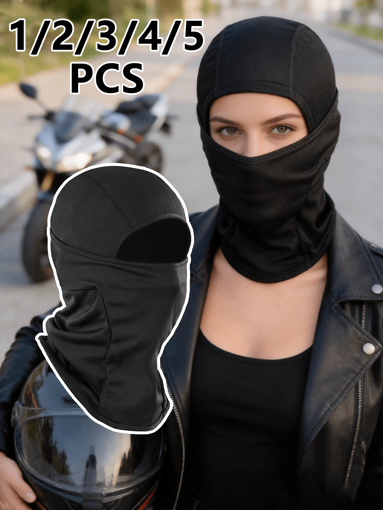 1/2/3/4/5pcs Pure Black Breathable Mesh Balaclava, Windproof Dustproof Full Face Helmet Liner Mask, Motorcycle Riding Neck Warmer Headwear, Suitable For Cycling And Outdoor Use