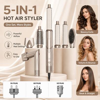 UKLISS 2026 New 6-In-1 High-Temperature Hot Air Styling Brush, Automatic Curling Iron Set And Multi-Function Hair Dryer Styler | 110K RPM High-Speed Brushless Motor | 200M Negative Ion (Anti-Static/Anti-Frizz) | High Power Fast Heating | Multiple Styling (Curling/Wavy/Straight/Smooth/Root Volume/Inward Curl/Outward Curl/Air Bangs) | Long-Lasting Hold | Suitable For All Hair Types | (Home/Daily/Commute/Travel/Date/Party/Wedding/Hair Salon/SPA/Business Event/Holiday Gathering)