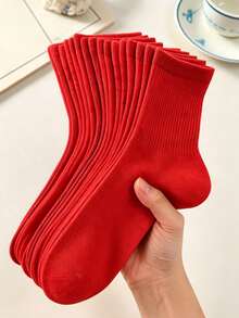 1/6/12 Pairs Unisex Red Casual Socks, Anti-Slip Breathable Comfortable Daily Socks, Suitable For Sports And Daily Wear, Also As Graduation Season Gift - Red - View 1