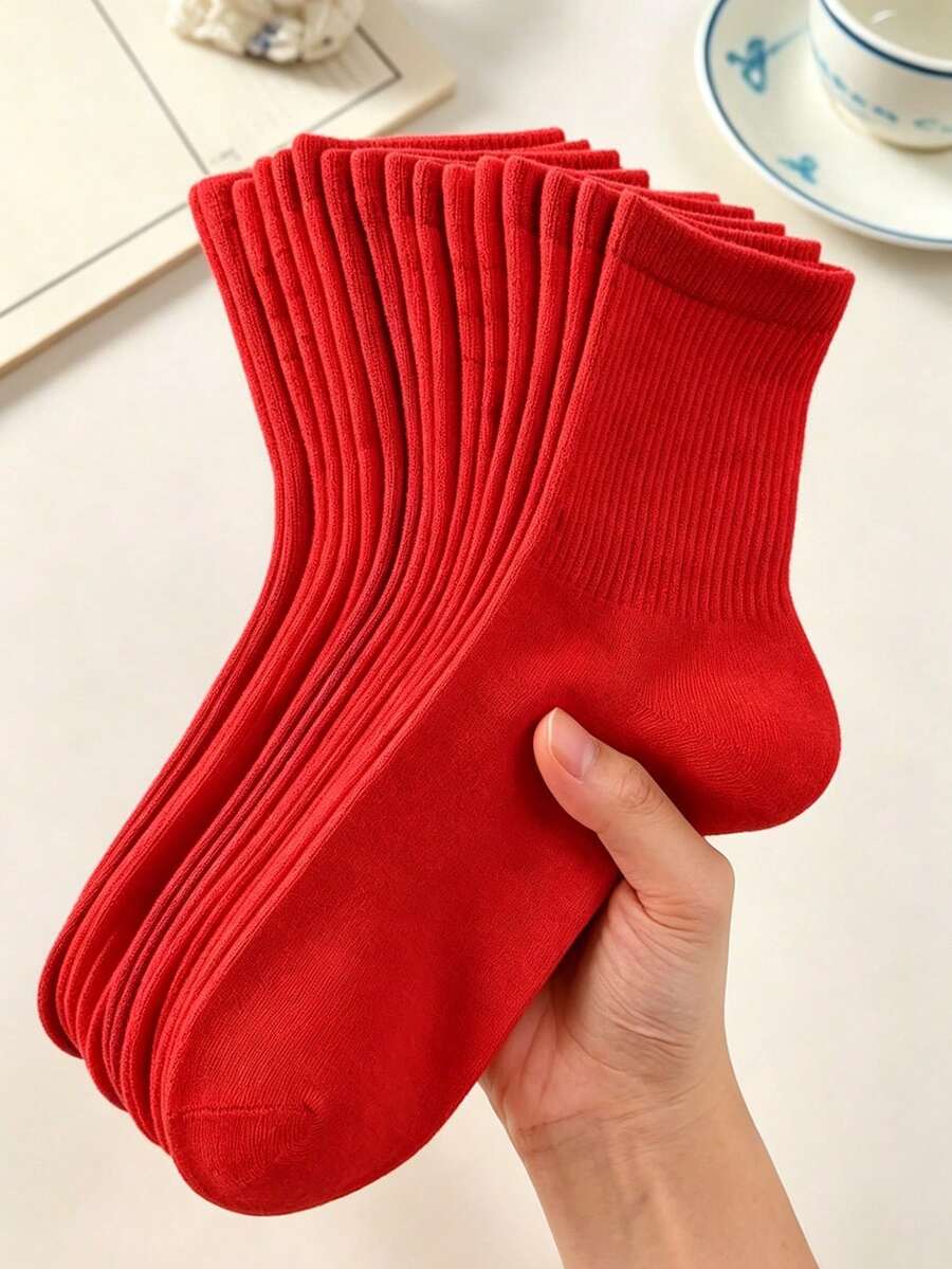 1/6/12 Pairs Unisex Red Casual Socks, Anti-Slip Breathable Comfortable Daily Socks, Suitable For Sports And Daily Wear, Also As Graduation Season Gift - Red - View 1