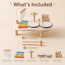 1 Set Wooden Music Activity Table Toy For Kids, Multi-Instrument Play Set With Xylophone, Drum, Cymbal, Chime And 2 Mallets - Multicolor - View 8