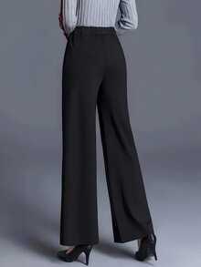 Plus Size Women's Autumn/Winter Loose High-Waist Casual Straight Leg Pants, Versatile Minimalist Style - Black - View 3