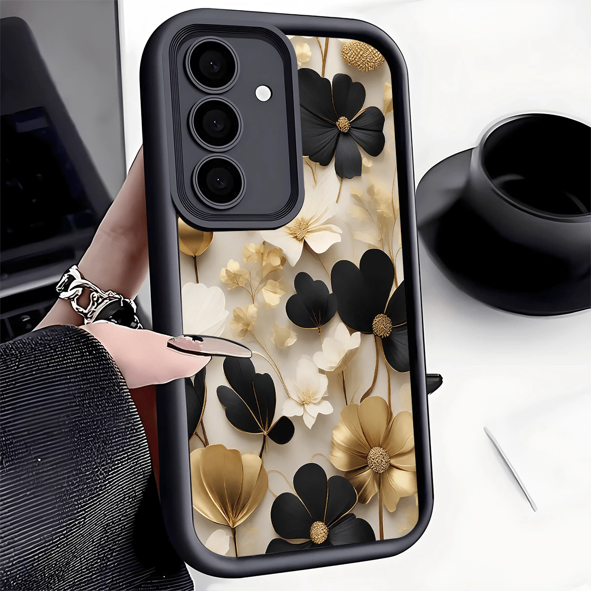 1pc Fashionable 3D Printed TPU Shockproof Phone Case Thick Anti-Slip Protective Cover Compatible With Huawei Honor Galaxy S26,S26plus,S26ultra [International Version Non-Local Version - Black - View 1
