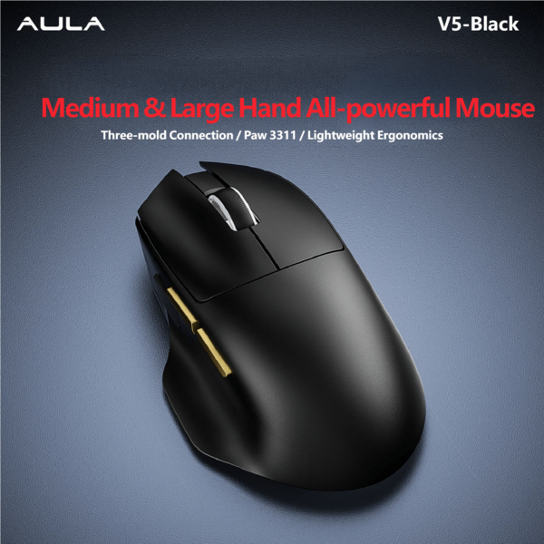 Ratón Gaming AULA V5 Ergonómico para Mano Mediana/Grande Ligero Ratón de Computadora para Oficina y Juegos Tres Modos Inalámbrico Bluetooth Cableado Ratón Inalámbrico para E-Sports