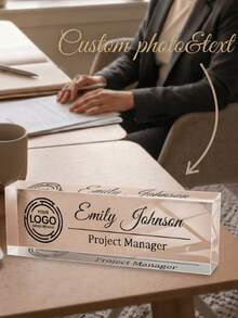 1pc Customized Acrylic Desk Name Plate With Logo And Text, Professional Office Workstation And Business Meeting Signage, Can Add Name, Position And Company Logo, Suitable For Teachers, Doctors, Managers And Employees, Teacher Appreciation Gift - Multicolor - View 1