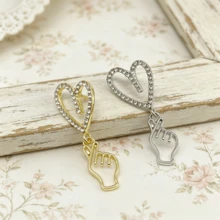 1pc/2pcs Dangle Hand Gesture Heart Rhinestone Brooch, Minimalist Romantic Love Shape Badges For Women Suit Coat Backpack Jewelry Gift - Multicolor - View 11