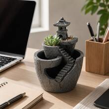 Zen Pagoda Succulent Plant Pot, Multi-Layer Mountain-Style Mini Cactus Planter, Resin Desktop Bonsai Pot, Home And Office Desk Decoration - Zen Pagoda Flower Pot - View 9