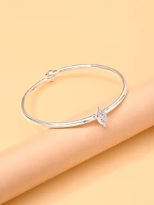 1pc Gold Vintage Metal Bracelet With Marquise Zirconia, Women's Luxury High-End Alloy Wrist Bracelet Jewelry - Silver - View 3