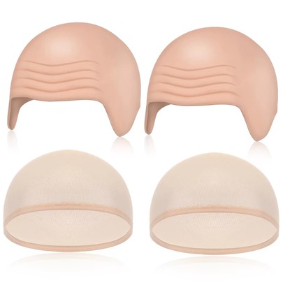 Bald Head Costume Cosplay Accessory Set, Includes Latex Bald Cap And Nylon Wig Cap, For Halloween, Christmas, Carnival, April Fool's Day Parties
