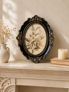 1pc Hollow Decorative Oval Photo Frame, Black Gold Vintage Baroque Picture Frame, Frame Only Photo Paper Not Included, DIY Wall Tabletop Display For Bedroom Living Room Decor - New Model - View 7