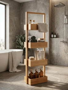 Well Home Bamboo Bathroom Organizer With 4 Tiers. 28x16x88cm. Free Shipping In 24/48h - Camel - View 1