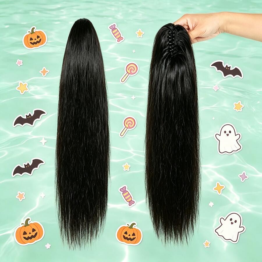 BINF Straight Claw Clip On Ponytail Hair Extensions 8-26 Inch Heat Resistant Human Hair Pony Tail Hair 1 Piece For Women Daily Party Easy Change Hair Style