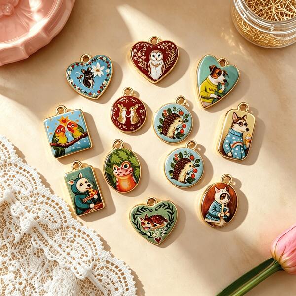 5/10pcs Zinc Alloy Double-Sided Enamel Animal Series Charm Pendants, Suitable For Handmade DIY Jewelry Making, Necklace, Bracelet, Earring, Bag Chain, Keychain, Key Chain, Clothing Zipper Accessory Charm, Creative Versatile Fashion, Loved By Jewelry Enthusiasts