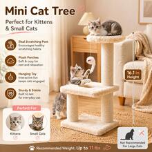 16 Inch Indoor Cat Activity Tree, Modern Cat Condo With Scratching Post, Plush Platforms And Realistic Mouse Toy, Beige - White - View 9