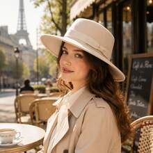 JEWELRYWE Fashionable Simple Bowler Hat, Wide Brim Fedora Hat For Women, Panama Felt Hat, With Bow Belt,  Evening Party Outfit Accessories, For Gifts - 米色 - 查看 3