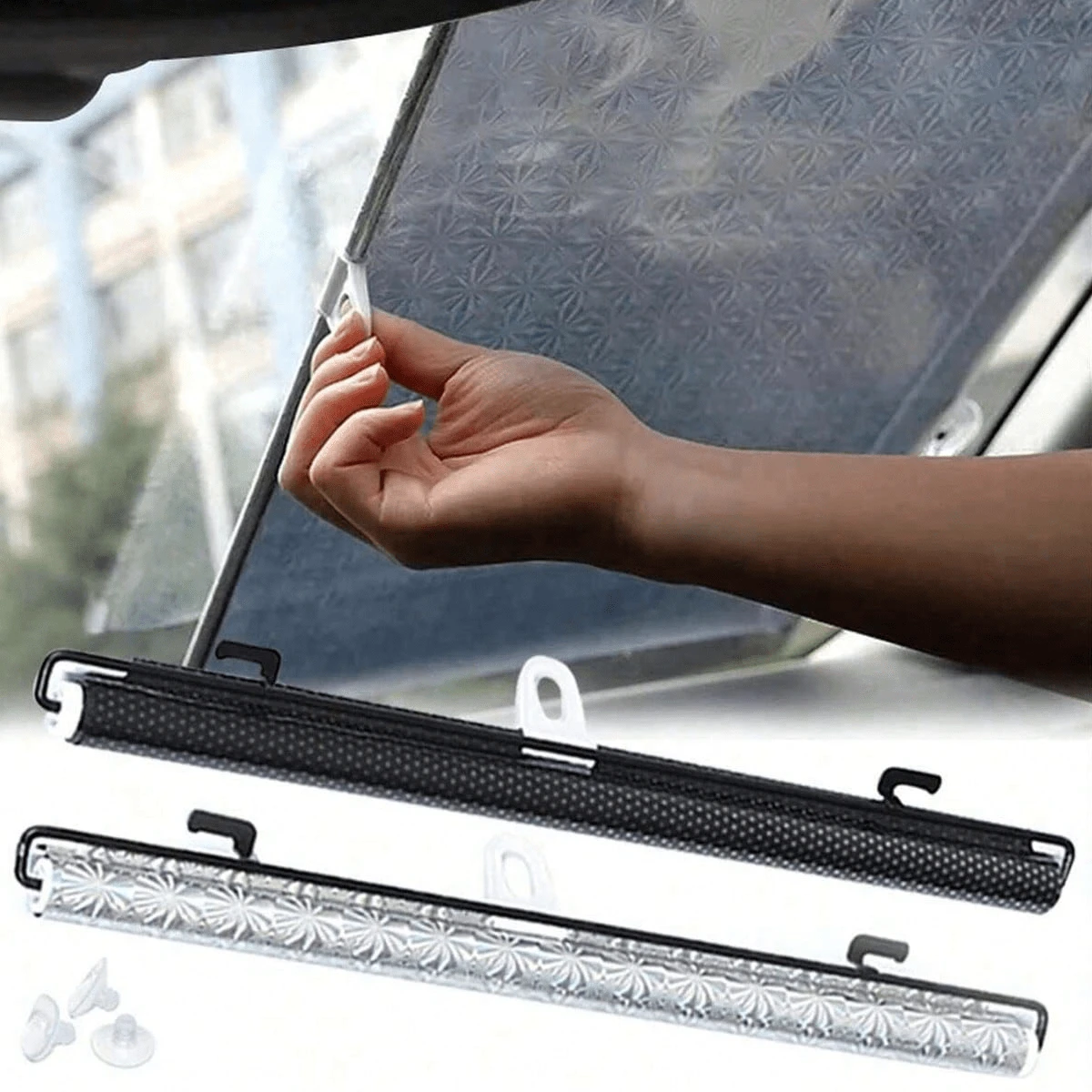1pc Automatic Retractable Car Sunshade, PVC Heat-Insulating Roller Blind Sun Protection Cover, Car Adsorption-Style Blackout Curtain, UV-Resistant Heat-Insulating Curtain, Easy Installation, Suitable For Most Car Models, Heat-Insulating Sunshade - A - View 1