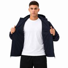 Men's Waterproof Windbreaker With Removable Hood, Sportswear For Gym Or Running - 藏蓝色 - 查看 6