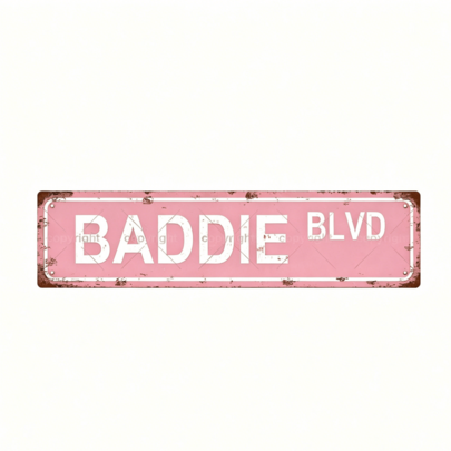 2D 40cm X 10cm Vintage,"Baddie Blvd" Metal Tin Sign - Large  Retro Street Sign - Lightweight Aluminum Metal Wall Decor - Easy-To-Hang With Pre-Drilled Holes ,Porch Wall Decorations, Background Wall Decorations