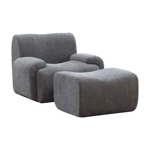 Chenille Armchair With Footrest, Vacuum-Packed With 30D High-Elasticity Foam Padding, No Assembly Required, Ideal For Living Rooms And Small Spaces - Ivory - 灰色 - 查看 1