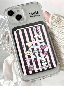 Cute Girly Sketch Style Leather Phone Card Holder Wallet For Magsafe Slim Magnetic Back Pocket Case Accessory - Multicolor - View 3