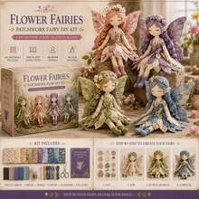 4pcs Full Set Fabric Fairy Doll Material Kit, Standard Size No-Cut Patchwork Fairy Doll Set, Forest Fairy Tale Style, Multi-Color Ocean Pumpkin Floral Butterfly Embroidery 3D Wings, With Tutorial, Needle, Thread, Stuffing, Complete Sewing Gift Box - Multicolor - View 14