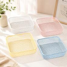 Macaron Color Square Metal Mesh Storage Basket, 20*20*5.5cm Desktop Organizer Storage Basket, Suitable For Home, Office, Bathroom And Kitchen Daily Storage, Multi-Purpose And Multi-Occasion Use, Also Suitable For Holiday Decoration. - Pink - View 2