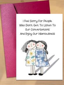 OBOVAY 1pc Funny Friendship Birthday Card, Suitable For Best Friend, Cartoon Design, Perfect Birthday Gift For Close Friends And Sisters, Also Great For Any Gifting Occasion, Comes With Envelope - A - View 1