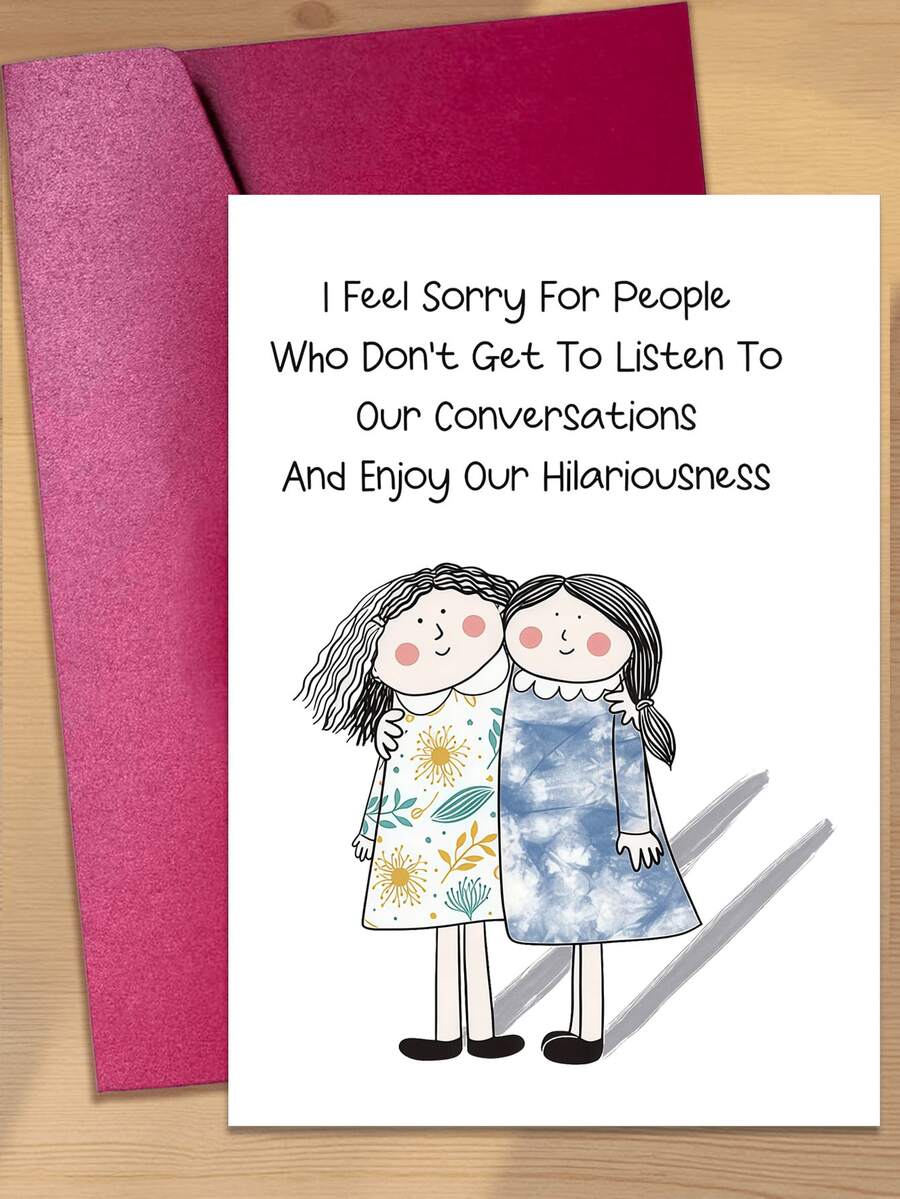 OBOVAY 1pc Funny Friendship Birthday Card, Suitable For Best Friend, Cartoon Design, Perfect Birthday Gift For Close Friends And Sisters, Also Great For Any Gifting Occasion, Comes With Envelope - A - View 1